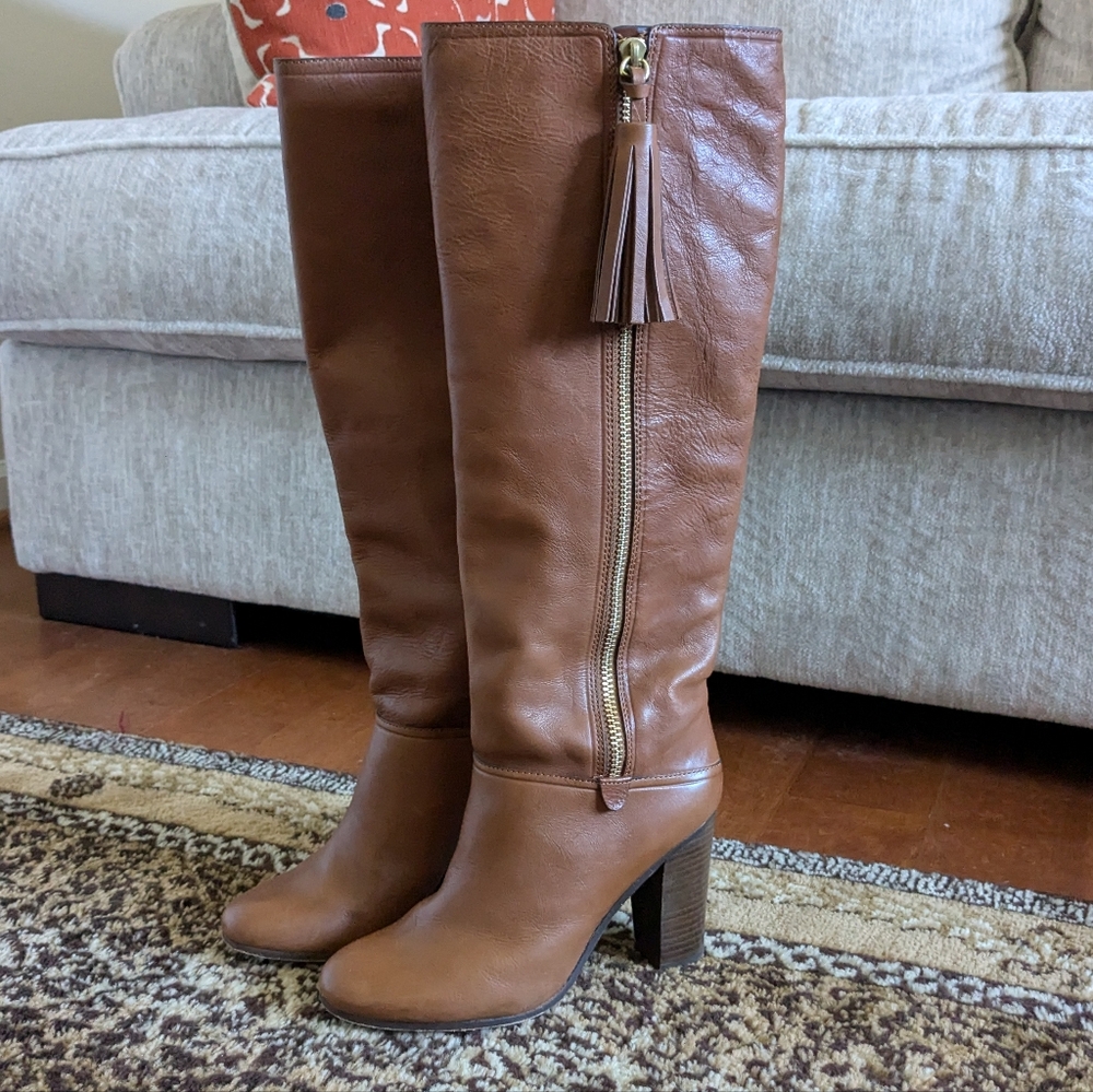 COACH brown leather heeled knee high boots size 7
